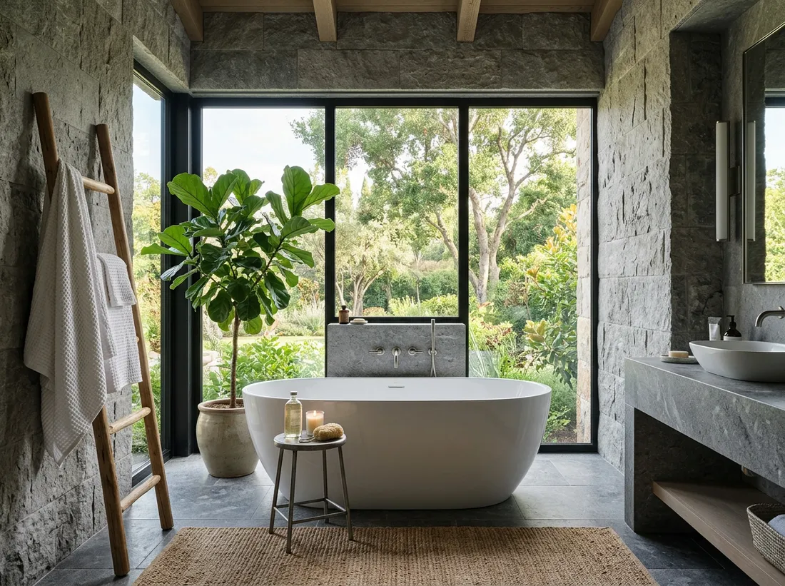 Baño en piedra con tina